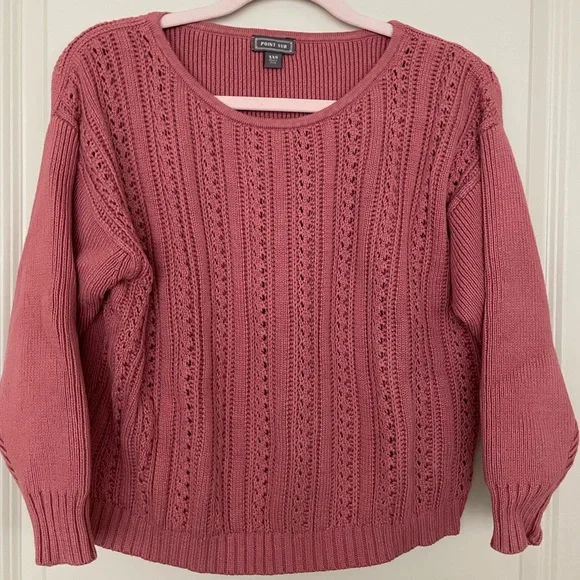 J. CREW Point Sur Boxy Pointelle Sweater Rose XXS